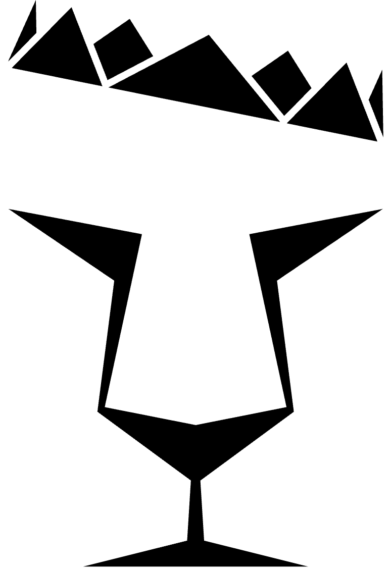 Abstract minimalist wine glass art with geometric shapes and crown elements.