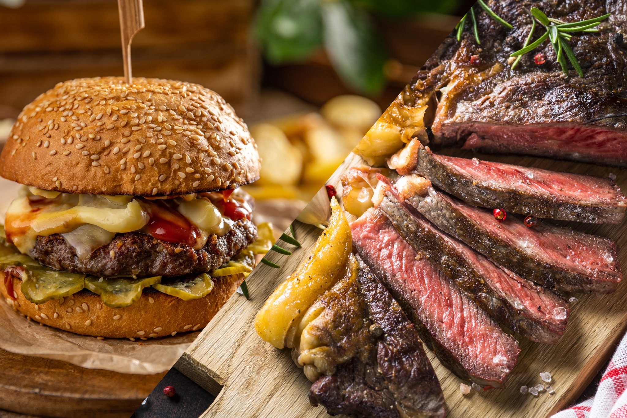 BURGER/STEAK AND STRIP DINNER