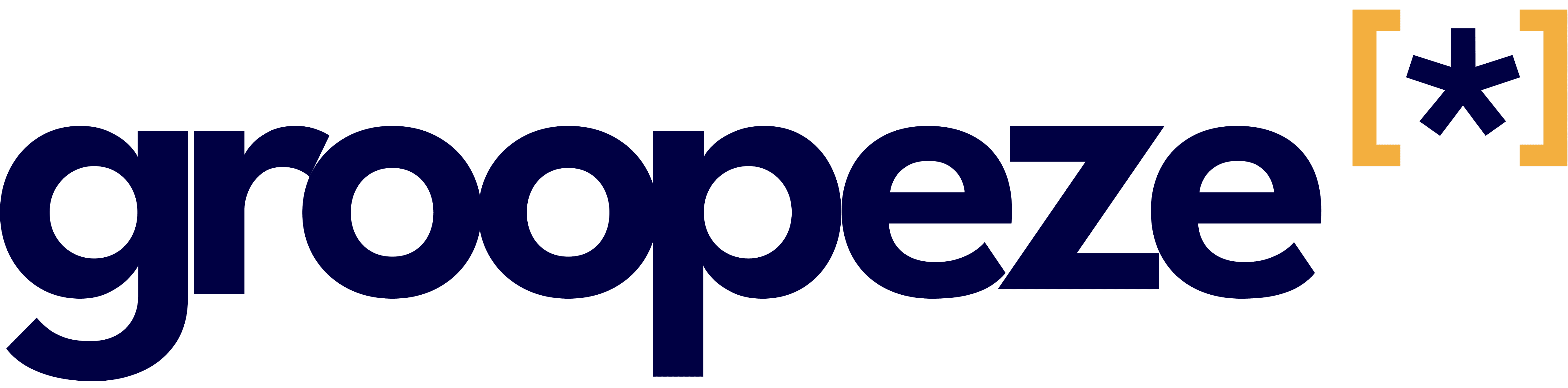 Logo of groopeze with bold navy blue text and an orange asterisk design on a white background.