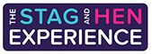 Logo for The Stag and Hen Experience with vibrant text on a dark purple background.