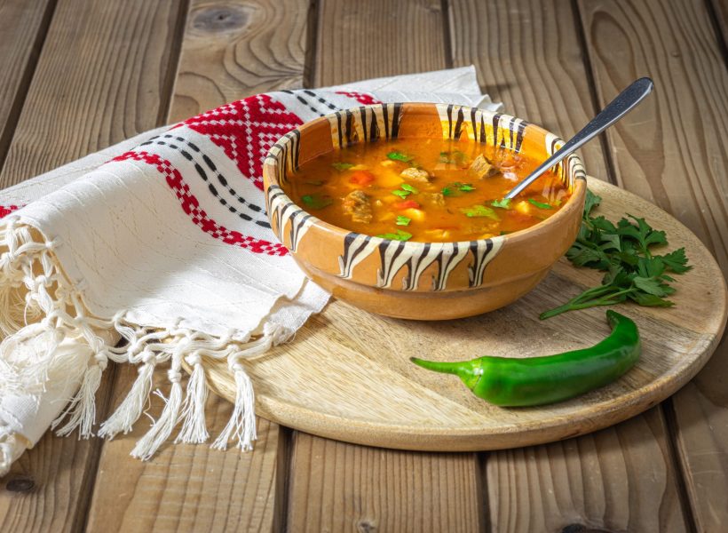 Romanian,Traditional,Beef,Soup,Served,In,Clay,Bowl.,In,Romanian