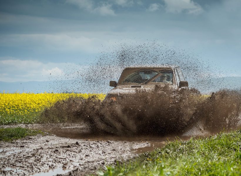 Off road jeep in muddy conditions